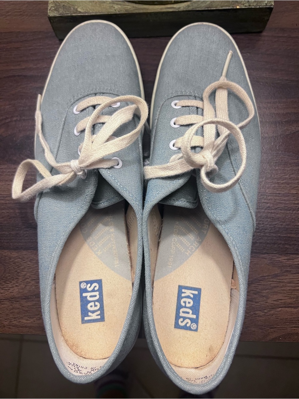 VTG 90s Keds Champion Canvas Sneakers Womens Size 10 Gray Chambray Blue WK-3020M